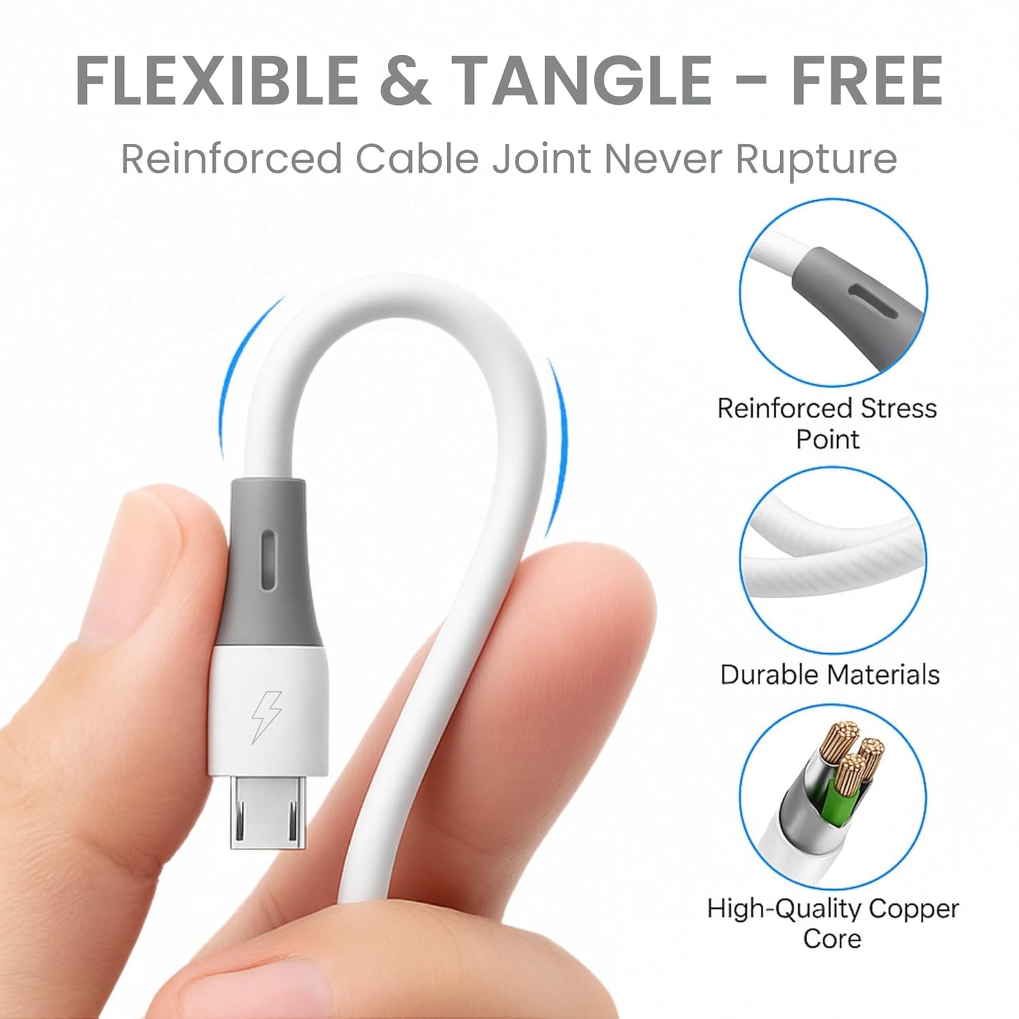 OOGE ROPE 10 – 25W USB to V8 Fast Charging Cable (1m, Tangle-Resistant)