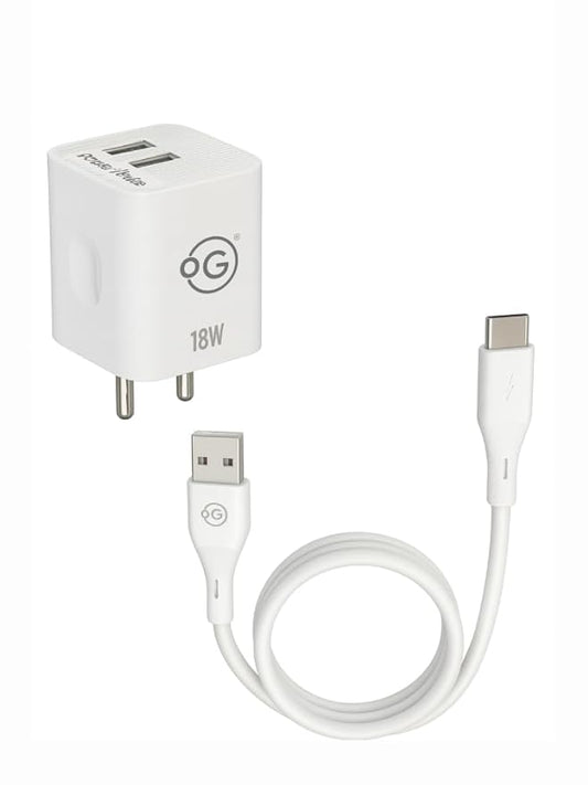 OOGE Charge 5 – 18W Power Pulse Fast Charging Adapter (Dual USB, Type-C Compatible)