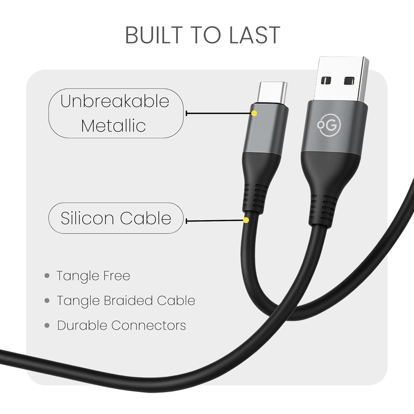 OOGE ROPE 9 – 120W USB to Type-C Fast Charging Cable (Metallic Silicone, Unbreakable)