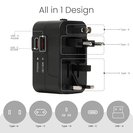 OOGE Universal Travel Adapter – 38W Fast Charger