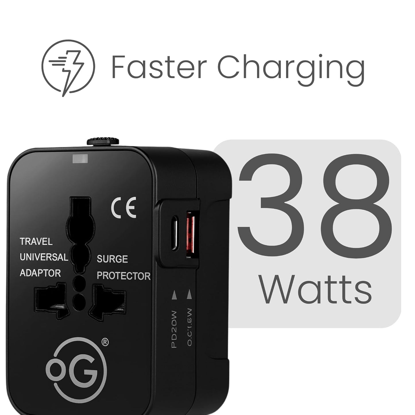 OOGE Universal Travel Adapter – 38W Fast Charger