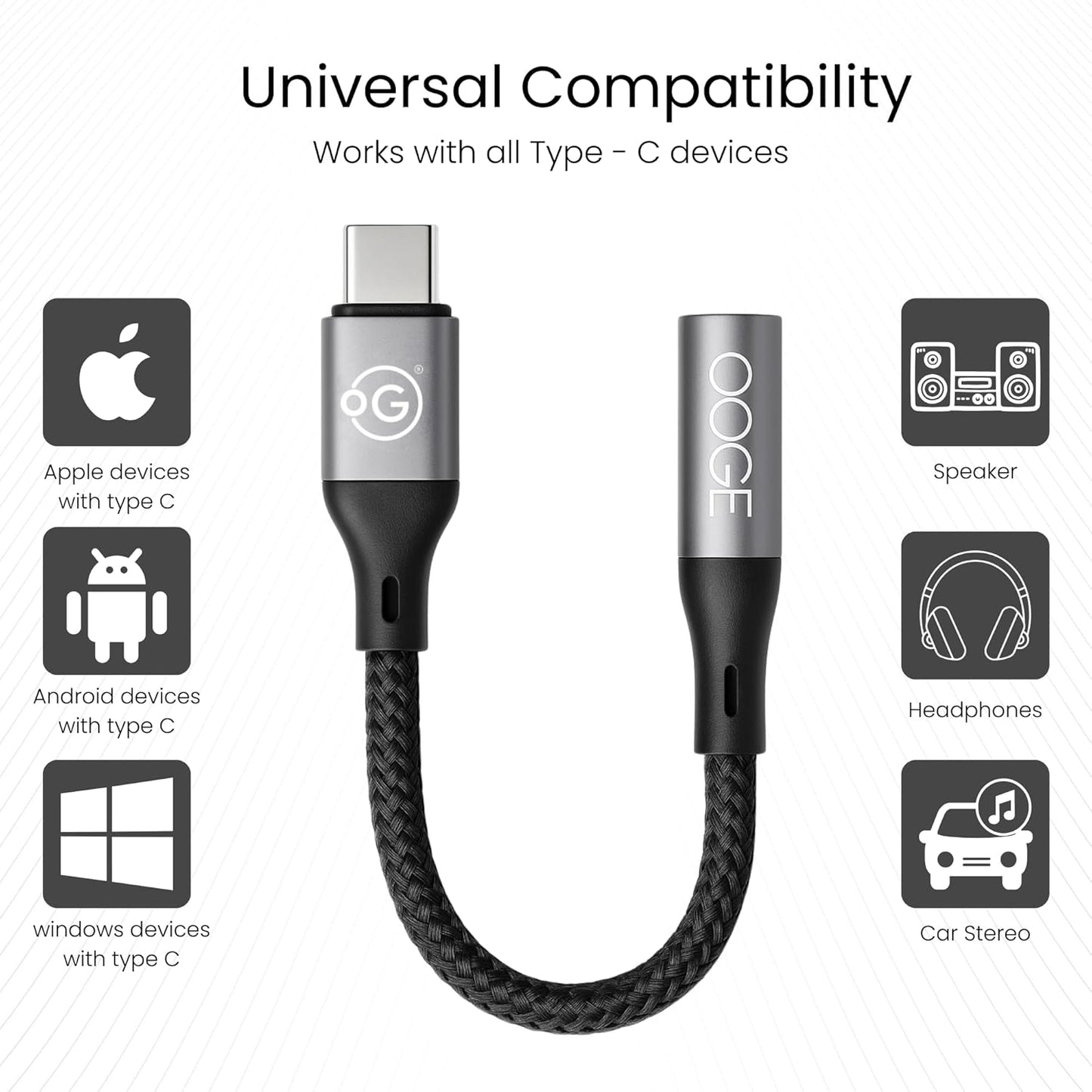 OOGE FUSE 400 – Type-C to 3.5mm Audio Adapter with DAC (Braided, Unbreakable)