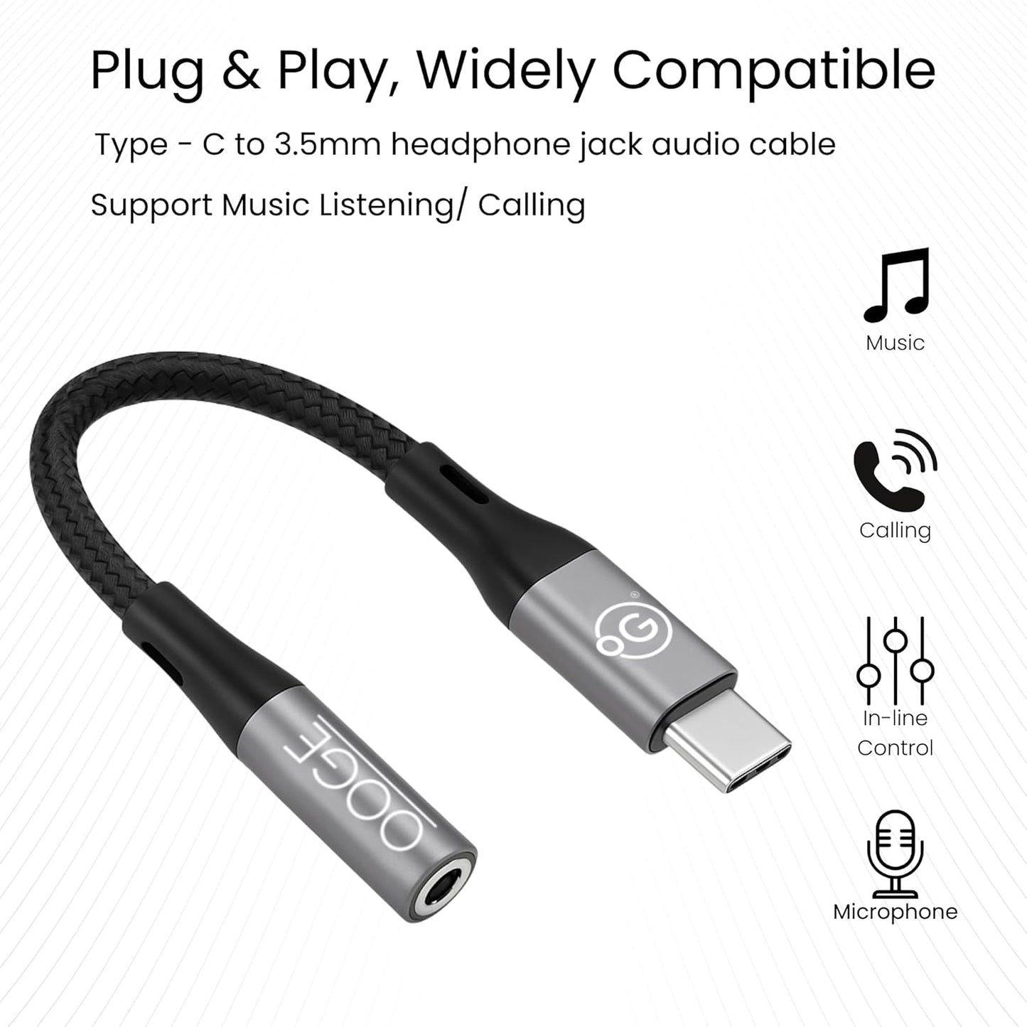 OOGE FUSE 400 – Type-C to 3.5mm Audio Adapter with DAC (Braided, Unbreakable)