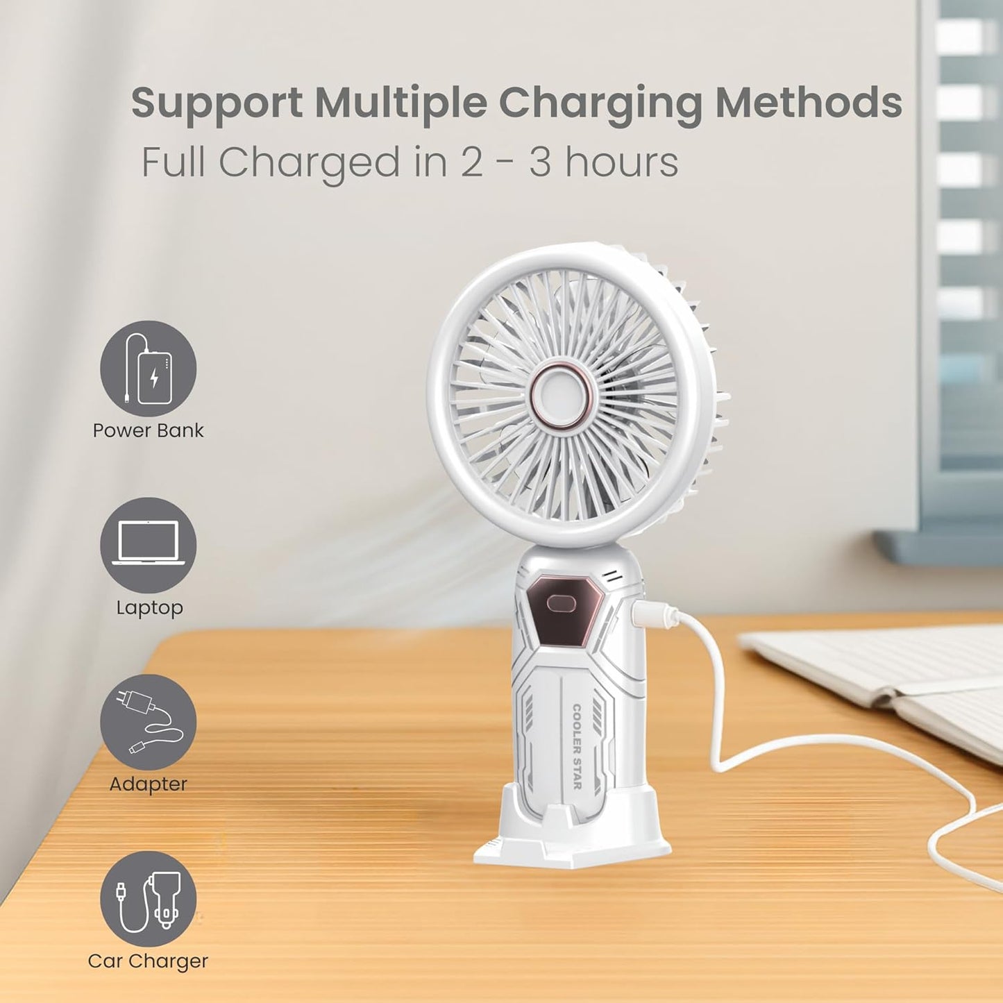 OOGE Breeze 2000 – High Speed Portable Rechargeable Fan (White)