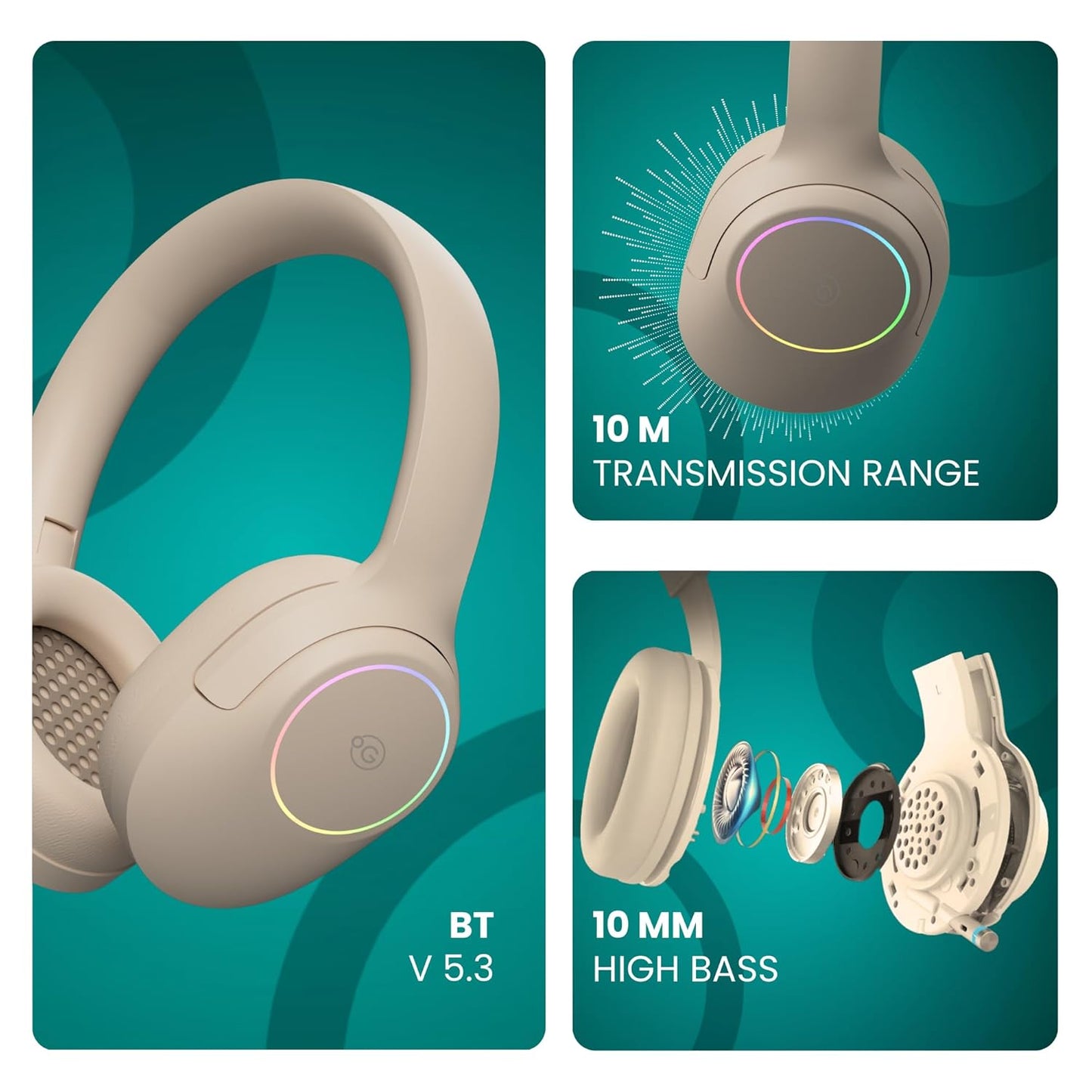 OOGE Echo 200 – Wireless Bluetooth Headphones (Beige)