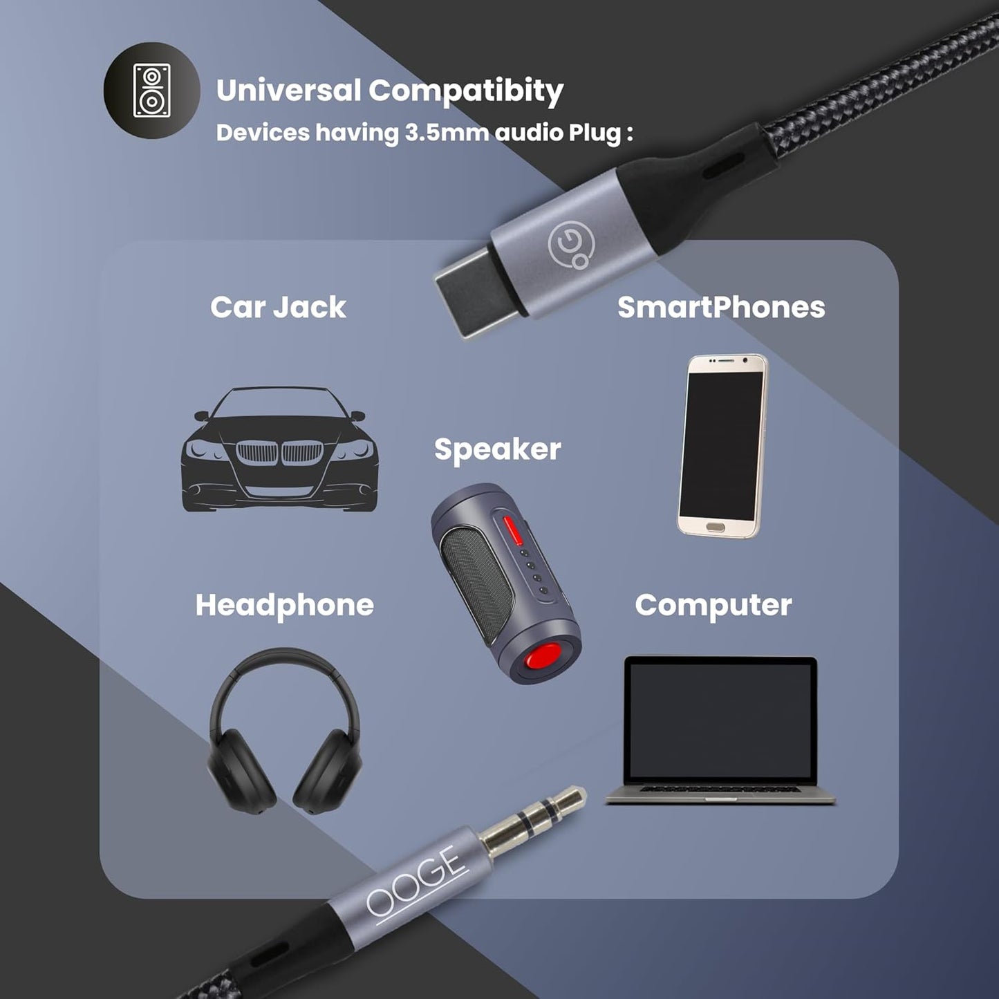 OOGE FUSE 300 – Type-C to 3.5mm Aux Cable (1m, Black)