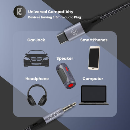 OOGE FUSE 300 – Type-C to 3.5mm Aux Cable (1m, Black)
