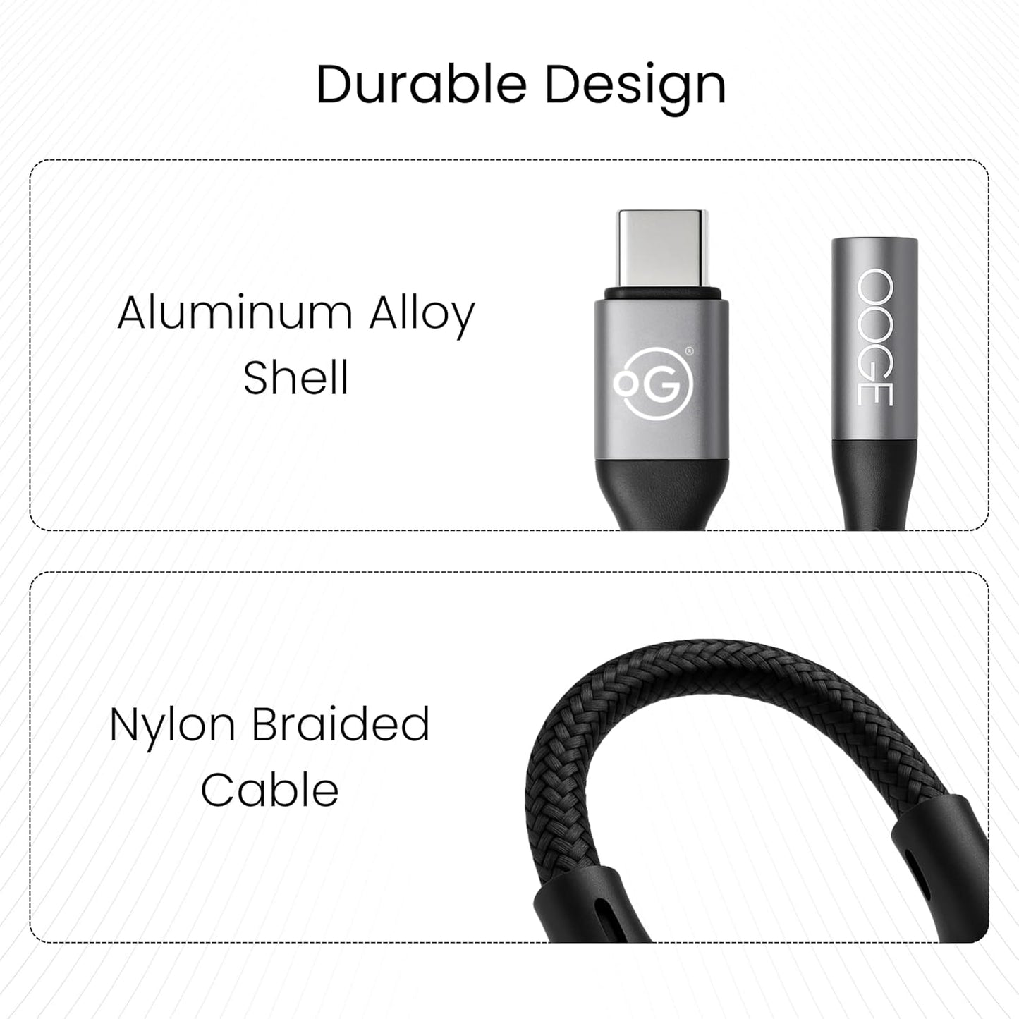 OOGE FUSE 400 – Type-C to 3.5mm Audio Adapter with DAC (Braided, Unbreakable)